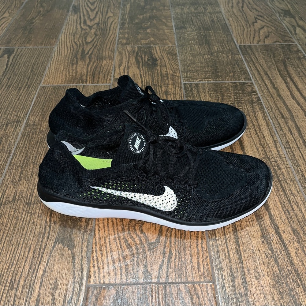 Mens Nike Free RN Flyknit  Black/White Running Shoes Sz. 15